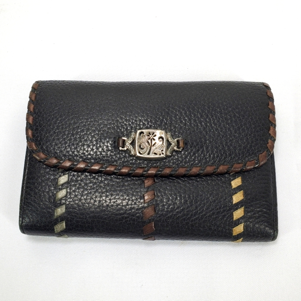 Vtg Brighton Black Pebble Leather Clutch Organizer Wallet 7 Pocket, 8 Card EUC.